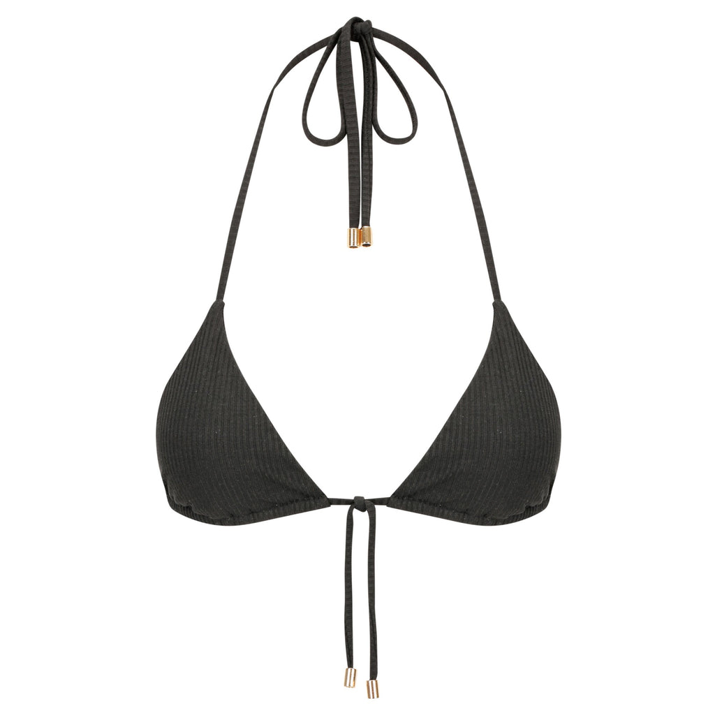Triangle Bikini Top-Ribbed Black-0
