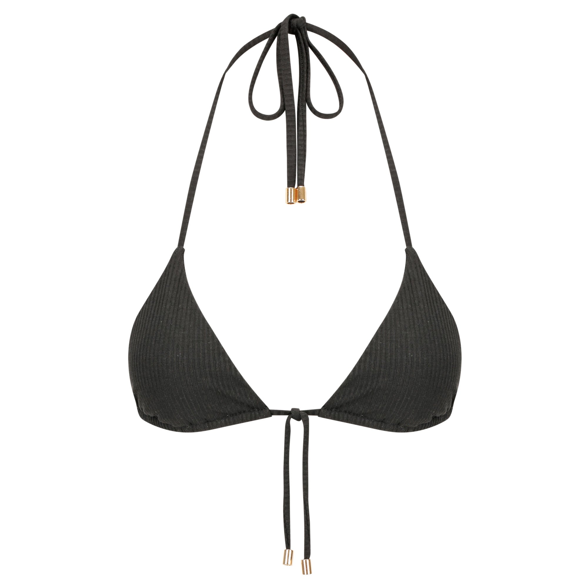 Triangle Bikini Top-Ribbed Black-0