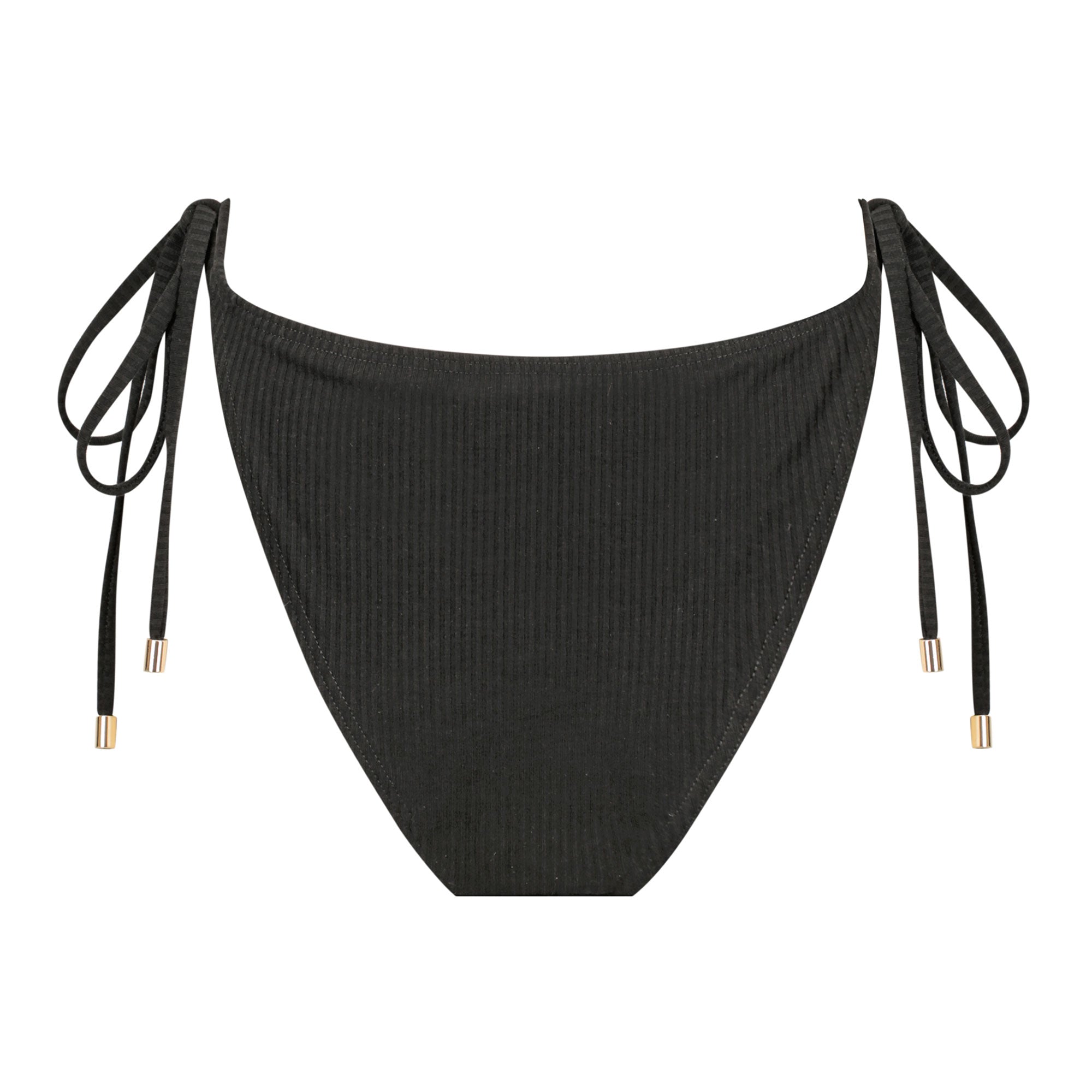 Thin Tie Side Bikini Bottom-Ribbed Black-1