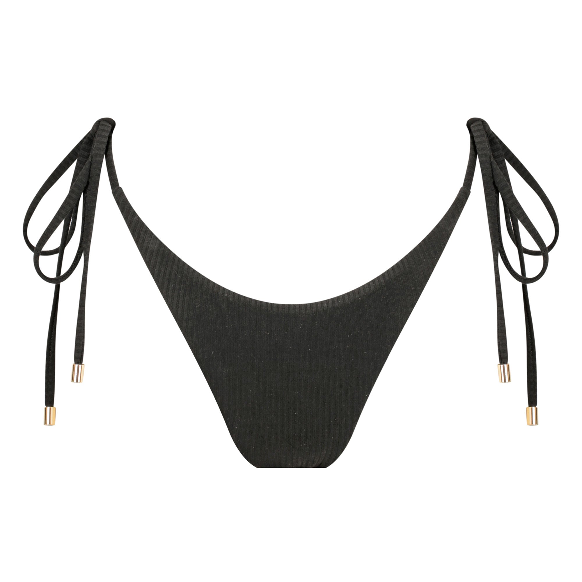 Thin Tie Side Bikini Bottom-Ribbed Black-0