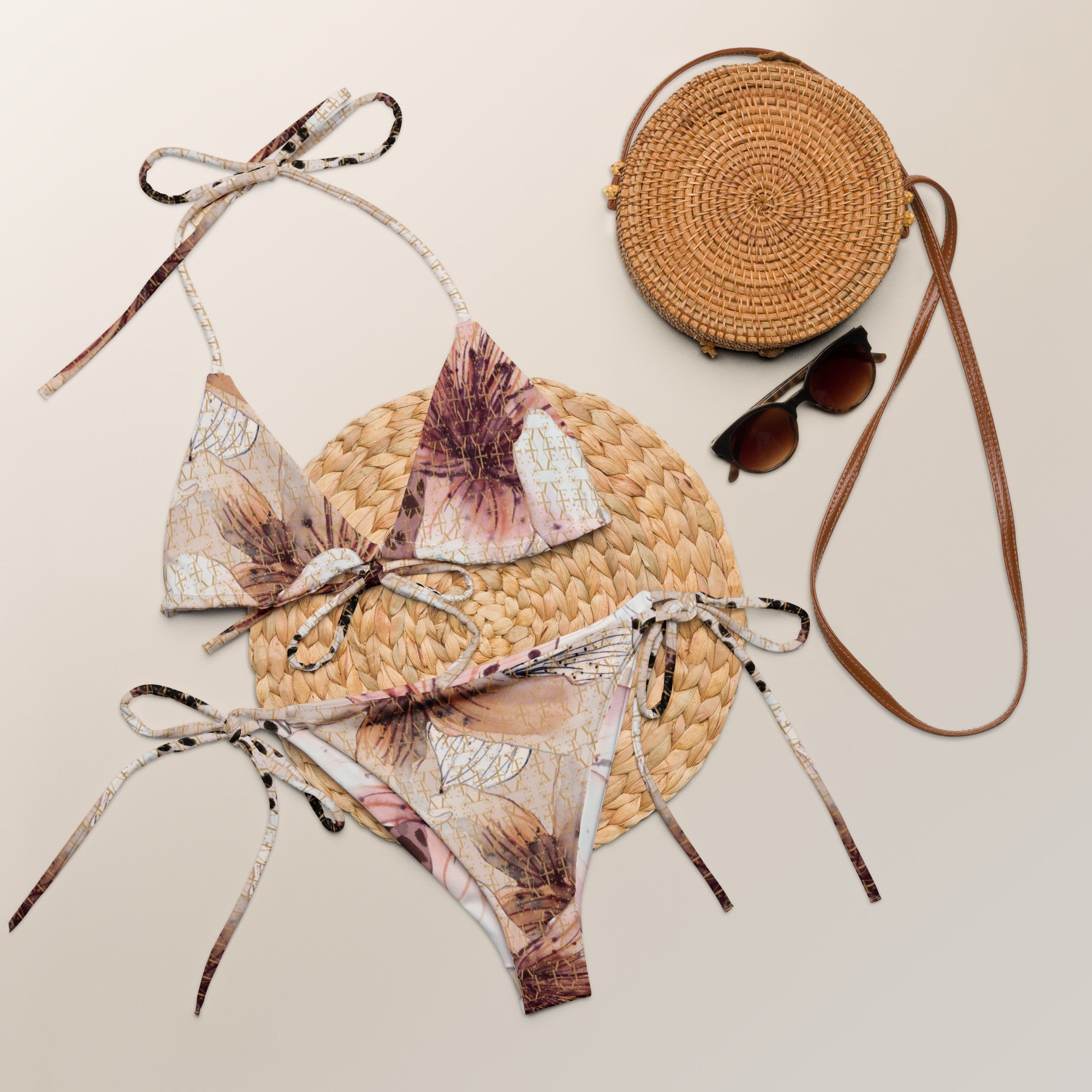 Floral pattern recycled string bikini set