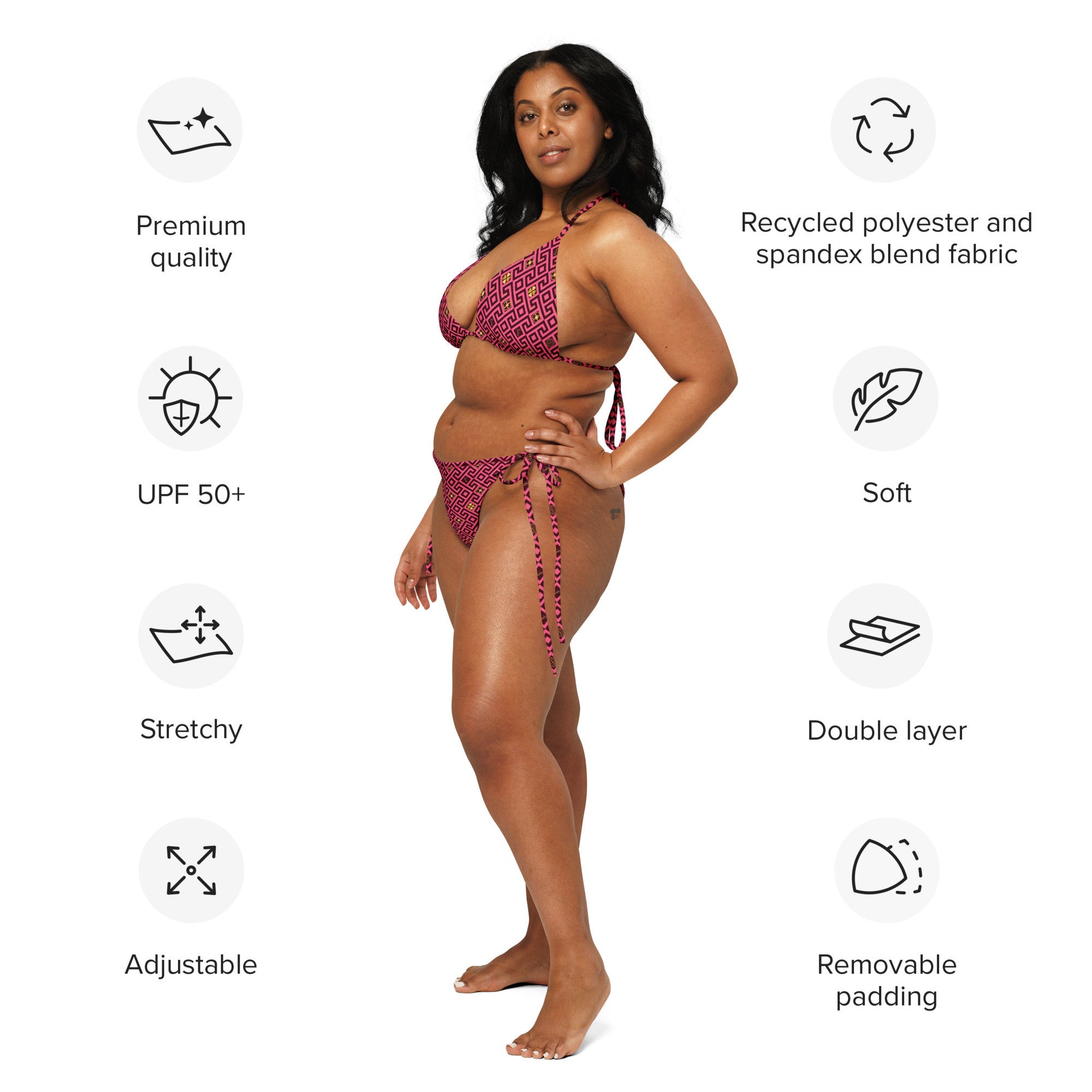 Dark Pink  recycled string bikini set