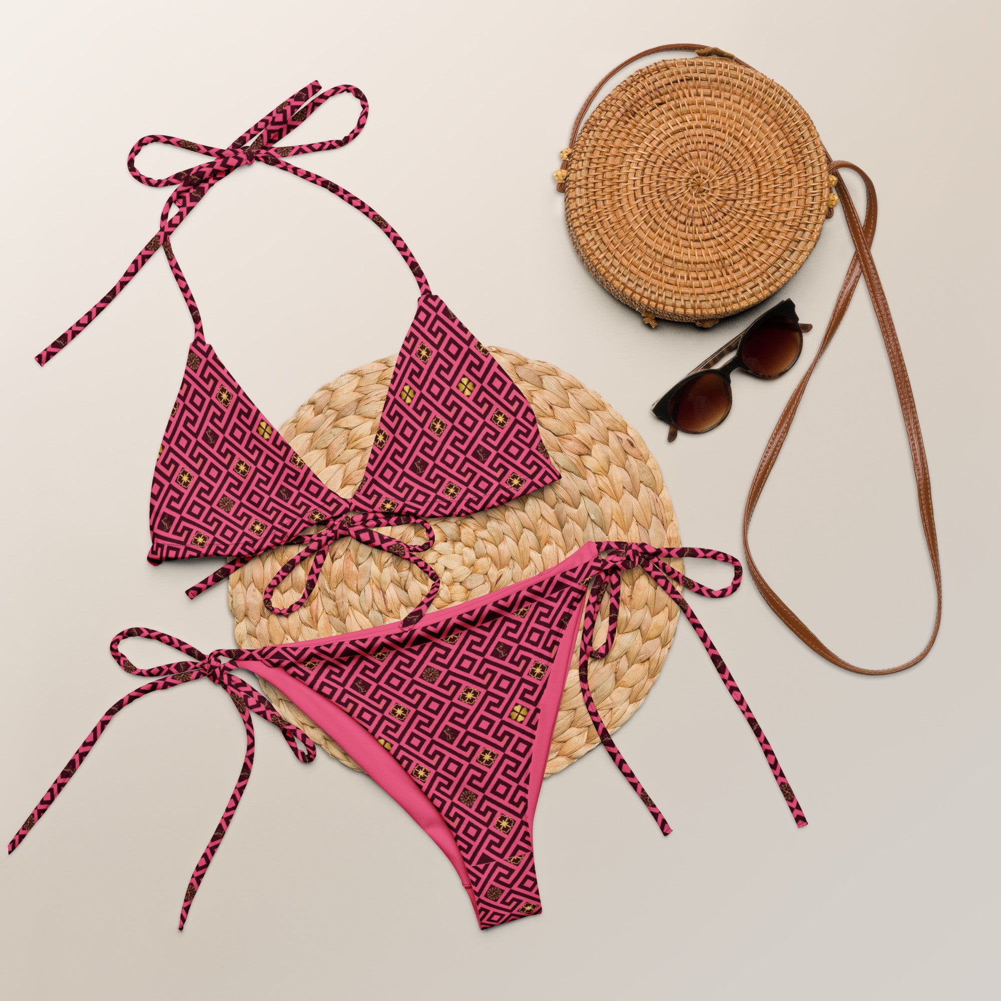 Dark Pink  recycled string bikini set