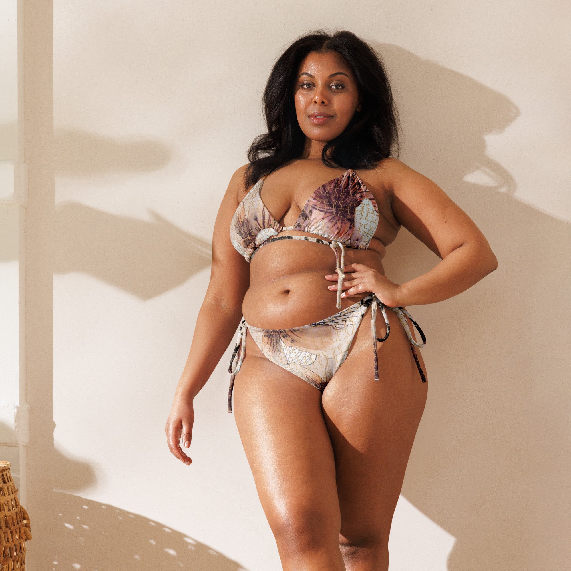Floral pattern recycled string bikini set