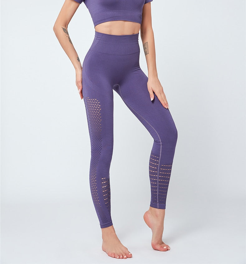 Sexy Hollow Out Seamless Sport Fitness Leggings Women Hip Enhancing Squat Proof Athletic Workout Gym Tights Yoga Pant-3