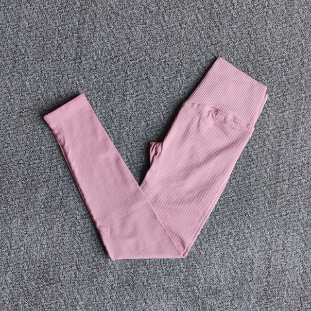 Women&#39;s Sportswear Yoga Sets Ribbed Seamless Long Sleeve Workout Clothes for Women High Waist Sports Legging Long Sleeve Top