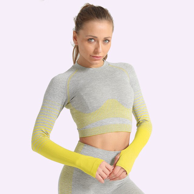 Seamless Women Yoga Set Long Sleeve Top Shirts High Waist Belly Control Sport Leggings Tights Gym Clothes Seamless Sport Suit-21