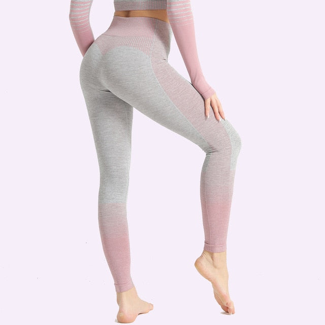 Seamless Women Yoga Set Long Sleeve Top Shirts High Waist Belly Control Sport Leggings Tights Gym Clothes Seamless Sport Suit-19