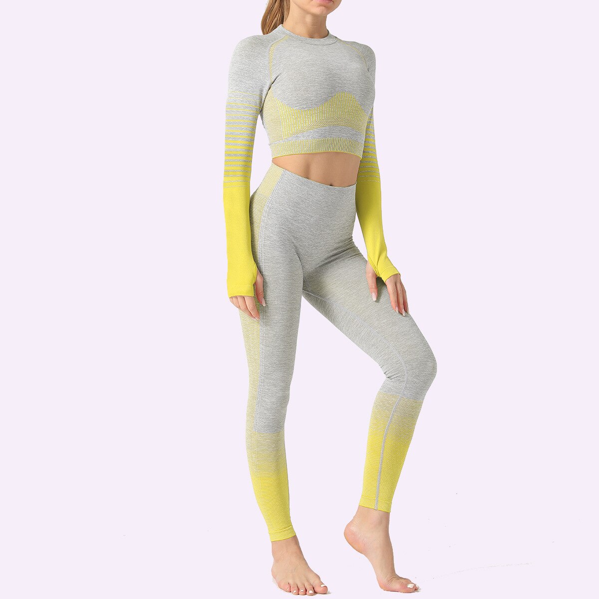 Seamless Women Yoga Set Long Sleeve Top Shirts High Waist Belly Control Sport Leggings Tights Gym Clothes Seamless Sport Suit-9