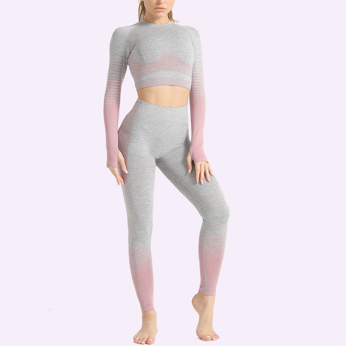 Seamless Women Yoga Set Long Sleeve Top Shirts High Waist Belly Control Sport Leggings Tights Gym Clothes Seamless Sport Suit-13