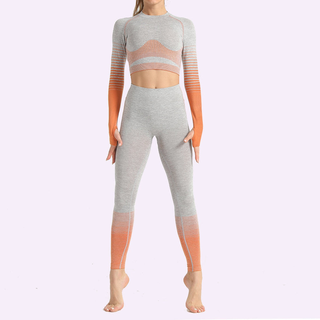 Seamless Women Yoga Set Long Sleeve Top Shirts High Waist Belly Control Sport Leggings Tights Gym Clothes Seamless Sport Suit-1