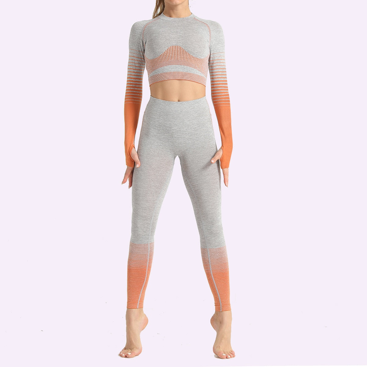 Seamless Women Yoga Set Long Sleeve Top Shirts High Waist Belly Control Sport Leggings Tights Gym Clothes Seamless Sport Suit-1