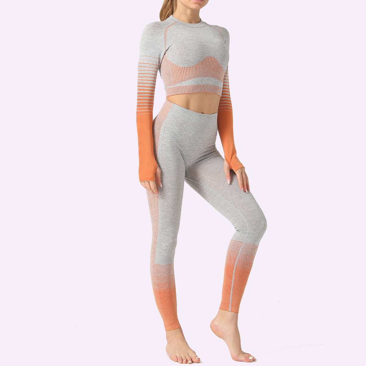 Seamless Women Yoga Set Long Sleeve Top Shirts High Waist Belly Control Sport Leggings Tights Gym Clothes Seamless Sport Suit-2