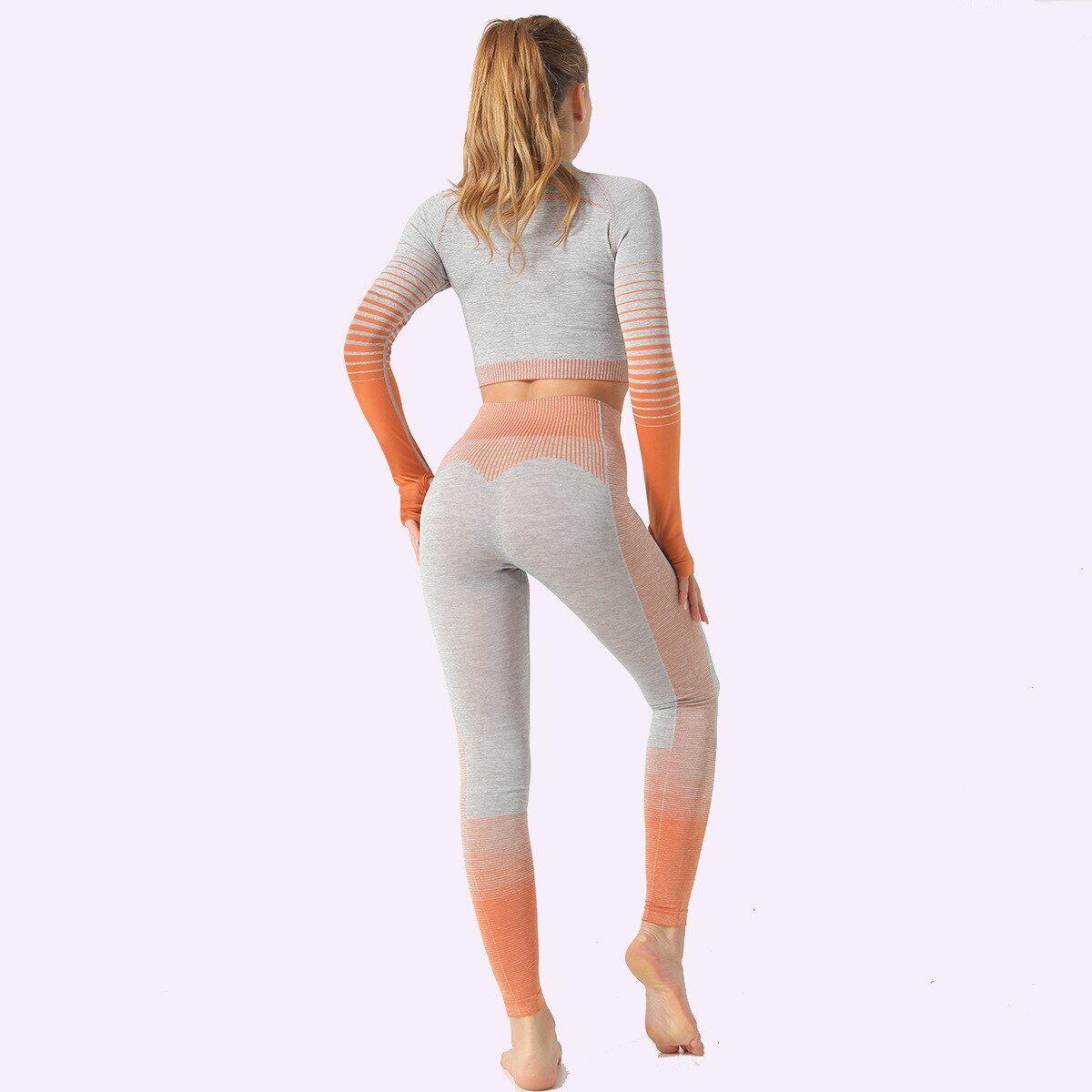 Seamless Women Yoga Set Long Sleeve Top Shirts High Waist Belly Control Sport Leggings Tights Gym Clothes Seamless Sport Suit-3