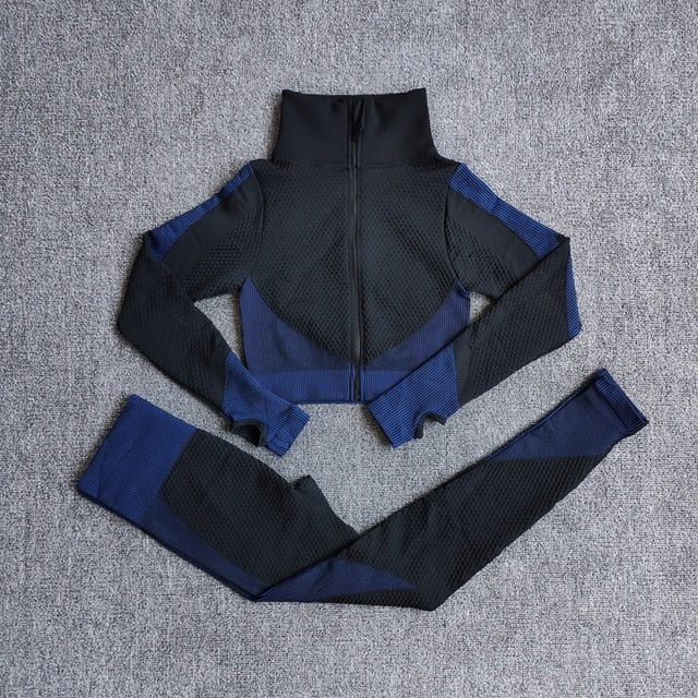 Seamless Yoga Sets Women Fitness Gym Clothing Long Sleeve Shirts High Waist Running Leggings Workout Pants Sports Suits