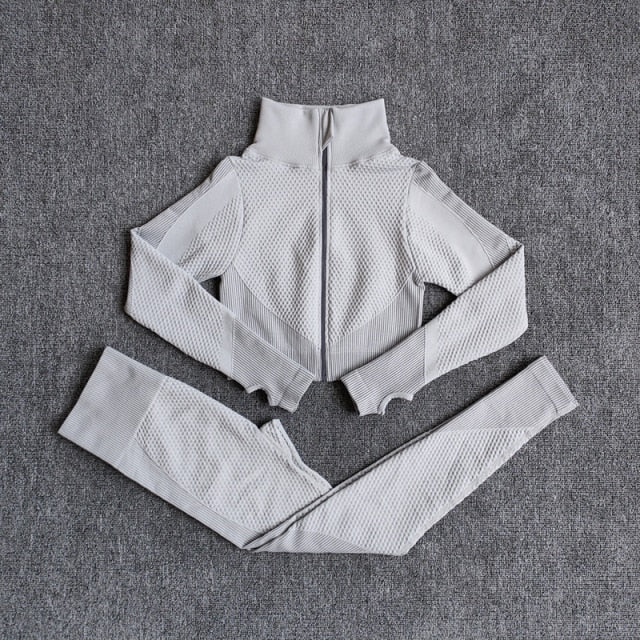 Seamless Yoga Sets Women Fitness Gym Clothing Long Sleeve Shirts High Waist Running Leggings Workout Pants Sports Suits