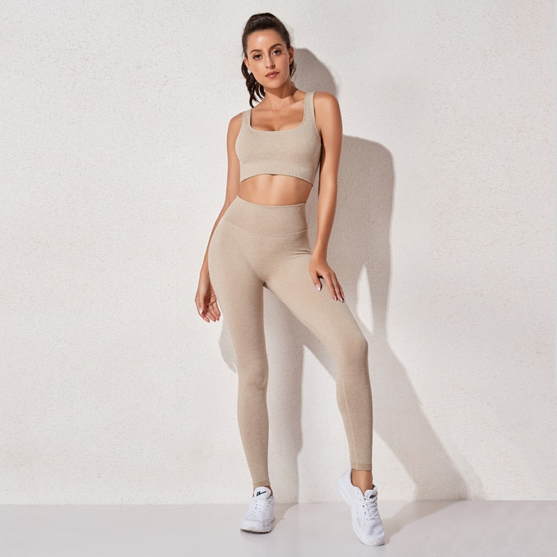 Women&#39;s sportswear High Waist Sports Bra+ Legging Gym Clothing Seamless Fitness Yoga Suit Stretchy Workout Set Padded Sport