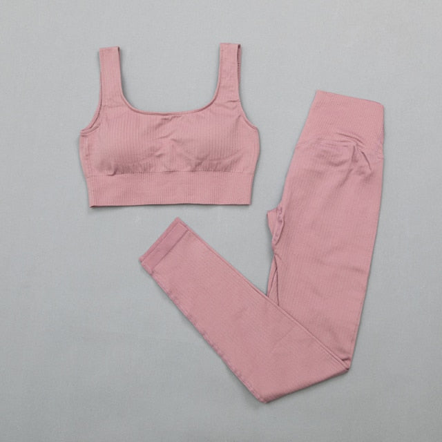 Women&#39;s sportswear High Waist Sports Bra+ Legging Gym Clothing Seamless Fitness Yoga Suit Stretchy Workout Set Padded Sport