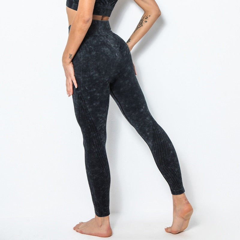 ACID WASH Seamless Workout Training Compression Tights Women High Waist Tummy Control Fitness Sport Legging Yoga Pants-4