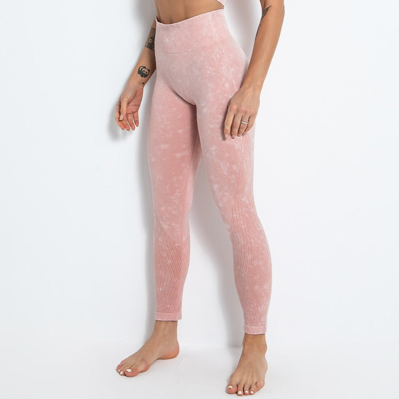 ACID WASH Seamless Workout Training Compression Tights Women High Waist Tummy Control Fitness Sport Legging Yoga Pants-1