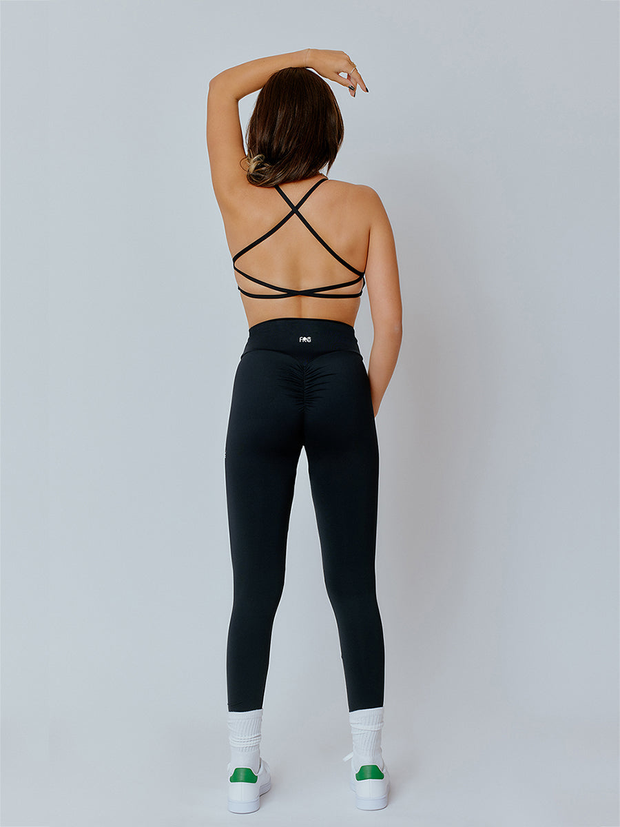 SIENNA-01 fekete, ráncolt fenekű sport leggings